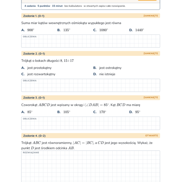 Dowody w geometrii — kartkówka, liceum klasa 4