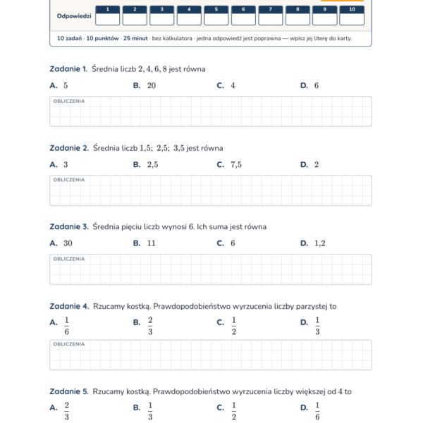 Statystyka i prawdopodobieństwo — test, klasa 7