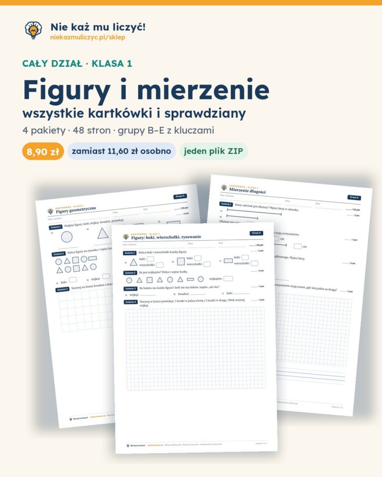 Figury i mierzenie — cały dział, klasa 1 (3 pakiety) — pierwsza strona arkusza grupy A
