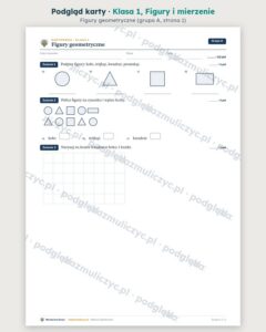 Figury i mierzenie — cały dział, klasa 1 (3 pakiety) — podgląd karty „Figury geometryczne”