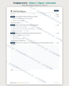 Figury i mierzenie — cały dział, klasa 1 (3 pakiety) — podgląd karty „Mierzenie długości”