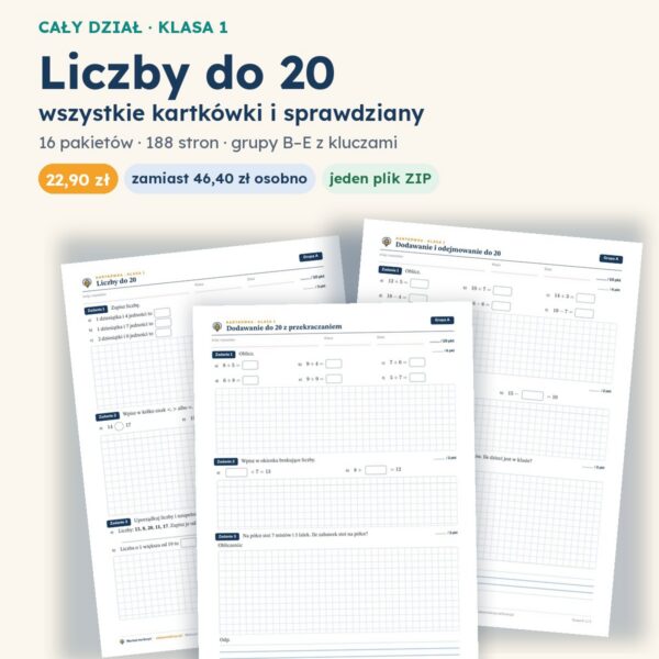 Liczby do 20 — cały dział, klasa 1 (16 pakietów)