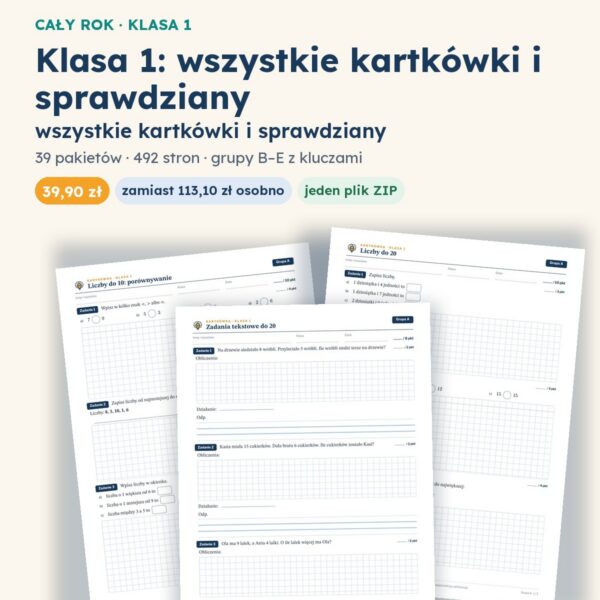 Klasa 1 — wszystkie kartkówki i sprawdziany (39 pakietów)