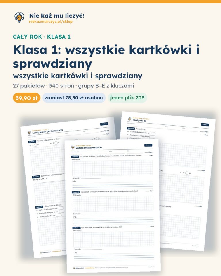 Klasa 1 — wszystkie kartkówki i sprawdziany (10 pakietów) — pierwsza strona arkusza grupy A
