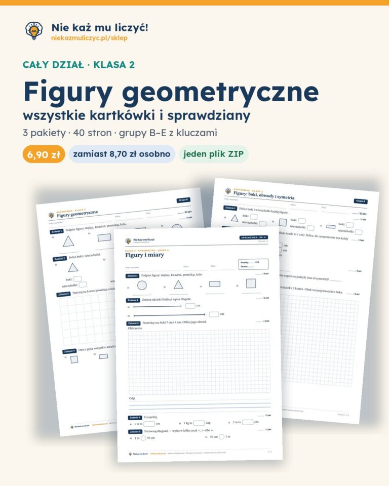 Figury geometryczne — cały dział, klasa 2 (3 pakiety) — pierwsza strona arkusza grupy A