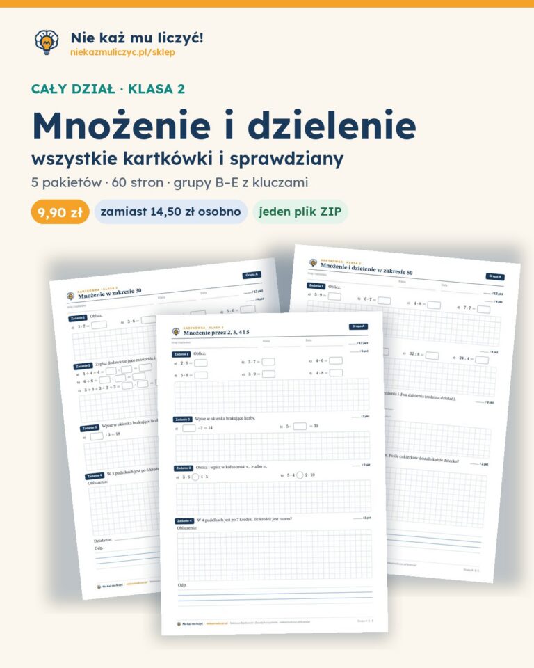 Mnożenie i dzielenie — cały dział, klasa 2 (4 pakiety) — pierwsza strona arkusza grupy A