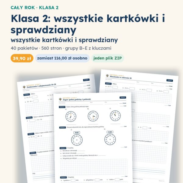 Klasa 2 — wszystkie kartkówki i sprawdziany (40 pakietów)