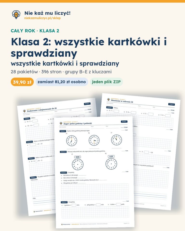 Klasa 2 — wszystkie kartkówki i sprawdziany (10 pakietów) — pierwsza strona arkusza grupy A