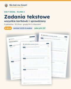 Zadania tekstowe — cały dział, klasa 2 (3 pakiety) — pierwsza strona arkusza grupy A