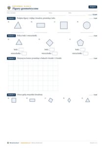 Figury geometryczne — kartkówka, klasa 2 — pierwsza strona arkusza grupy A