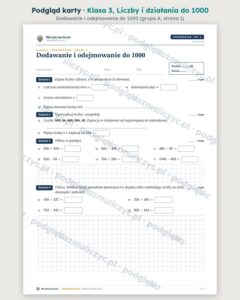 Liczby i działania do 1000 — cały dział, klasa 3 (6 pakietów) — podgląd karty „Dodawanie i odejmowanie do 1000”