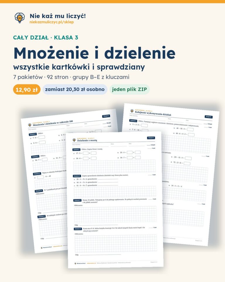 Mnożenie i dzielenie — cały dział, klasa 3 (5 pakietów) — pierwsza strona arkusza grupy A