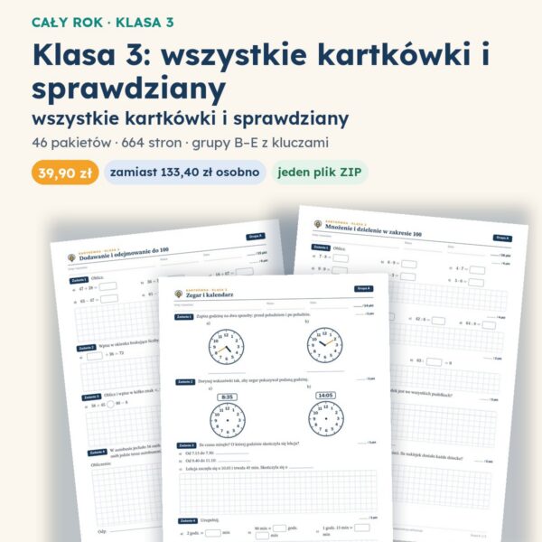 Klasa 3 — wszystkie kartkówki i sprawdziany (46 pakietów)