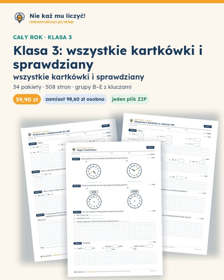 Klasa 3 — wszystkie kartkówki i sprawdziany (22 pakiety) — pierwsza strona arkusza grupy A