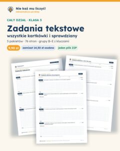 Zadania tekstowe — cały dział, klasa 3 (3 pakiety) — pierwsza strona arkusza grupy A