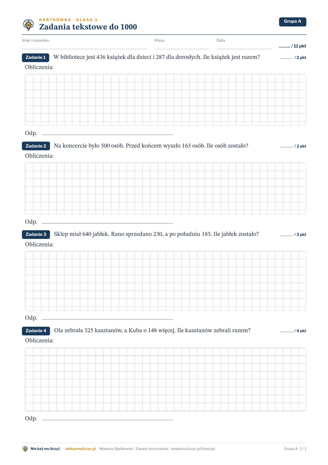 Okładka: Zadania tekstowe do 1000