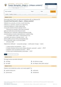 Poezja: Baczyński, „Elegia o… [chłopcu polskim]” — kartkówka, kl. 8 — pierwsza strona arkusza grupy A