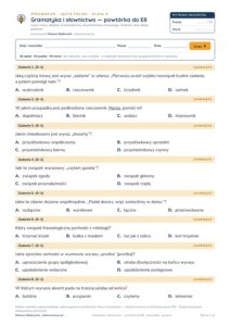 Gramatyka i słownictwo — powtórka do E8 — sprawdzian, polski kl. 8 — pierwsza strona arkusza grupy A