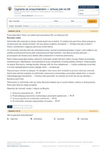 Czytanie ze zrozumieniem — arkusz jak na E8 — sprawdzian, polski kl. 8 — pierwsza strona arkusza grupy A