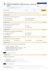 Lektury obowiązkowe i argumentacja — powtórka do E8 — polski kl. 8 — pierwsza strona arkusza grupy A