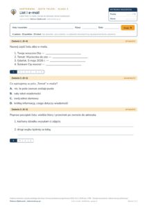 List i e-mail — kartkówka, polski kl. 4 — pierwsza strona arkusza grupy A