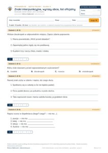Znaki interpunkcyjne, wyrazy obce, list oficjalny — sprawdzian, kl. 6 — pierwsza strona arkusza grupy A