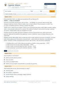 Czytanie: felieton — kartkówka, polski kl. 7 — pierwsza strona arkusza grupy A