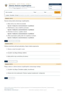 Zdania złożone współrzędnie — kartkówka, polski kl. 7 — pierwsza strona arkusza grupy A