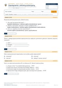 Zapożyczenia i odmiany polszczyzny — kartkówka, polski LO kl. 1 — pierwsza strona arkusza grupy A