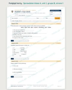 Sprawdzian angielski klasa 4 unit 1: moja szkoła — grupy B–E — podgląd karty, strona 1