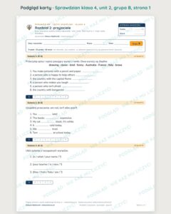 Sprawdzian angielski klasa 4 unit 2: przyjaciele — grupy B–E — podgląd karty, strona 1