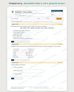 Sprawdzian angielski klasa 4 unit 4: moja rodzina — grupy B–E — podgląd karty, strona 1