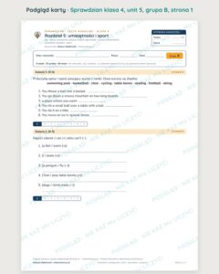 Sprawdzian angielski klasa 4 unit 5: umiejętności i sport — grupy B–E — podgląd karty, strona 1