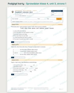 Sprawdziany z angielskiego klasa 4 — 9 rozdziałów, grupy A–E PDF — podgląd karty, strona 1