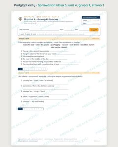 Sprawdzian angielski klasa 5 unit 4: obowiązki domowe — grupy B–E — podgląd karty, strona 1