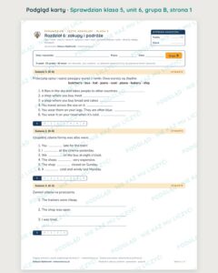 Sprawdzian angielski klasa 5 unit 6: zakupy i podróże — grupy B–E — podgląd karty, strona 1