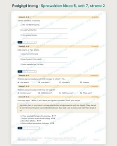 Sprawdziany z angielskiego klasa 5 — 9 rozdziałów, grupy A–E PDF — podgląd karty, strona 2