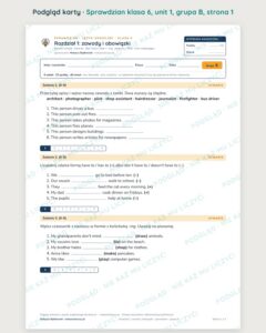 Sprawdzian angielski klasa 6 unit 1: zawody i obowiązki — grupy B–E — podgląd karty, strona 1