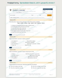 Sprawdzian angielski klasa 6 unit 4: zwierzęta — grupy B–E — podgląd karty, strona 1
