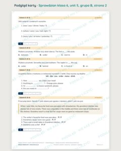 Sprawdzian angielski klasa 6 unit 5: jedzenie i restauracja, grupy B–E — podgląd karty, strona 2