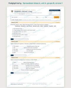 Sprawdzian angielski klasa 6 unit 6: zdrowie i urazy — grupy B–E — podgląd karty, strona 1