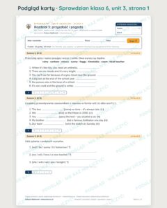 Sprawdziany z angielskiego klasa 6 — 9 rozdziałów, grupy A–E PDF — podgląd karty, strona 1