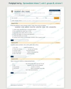 Sprawdzian angielski klasa 7 unit 1: film i media — grupy B–E — podgląd karty, strona 1