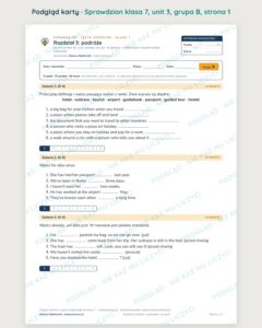 Sprawdzian angielski klasa 7 unit 3: podróże — grupy B–E — podgląd karty, strona 1
