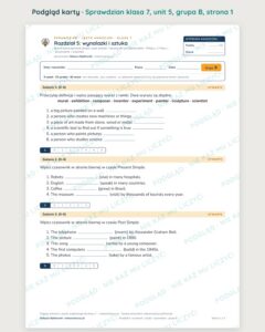 Sprawdzian angielski klasa 7 unit 5: wynalazki i sztuka — grupy B–E — podgląd karty, strona 1