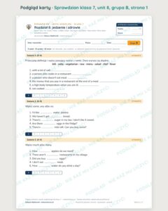 Sprawdzian angielski klasa 7 unit 8: jedzenie i zdrowie — grupy B–E — podgląd karty, strona 1