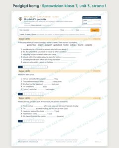 Sprawdziany z angielskiego klasa 7 — 9 rozdziałów, grupy A–E PDF — podgląd karty, strona 1