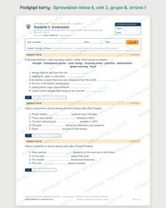 Sprawdzian angielski klasa 8 unit 2: środowisko — grupy B–E — podgląd karty, strona 1