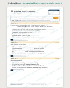 Sprawdzian angielski klasa 8 unit 4: święta i uroczystości — grupy B–E — podgląd karty, strona 1