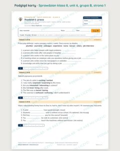 Sprawdzian angielski klasa 8 unit 6: praca — grupy B–E — podgląd karty, strona 1